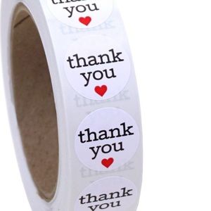 Thank You Sticker Labels with Red Hearts, 1000
